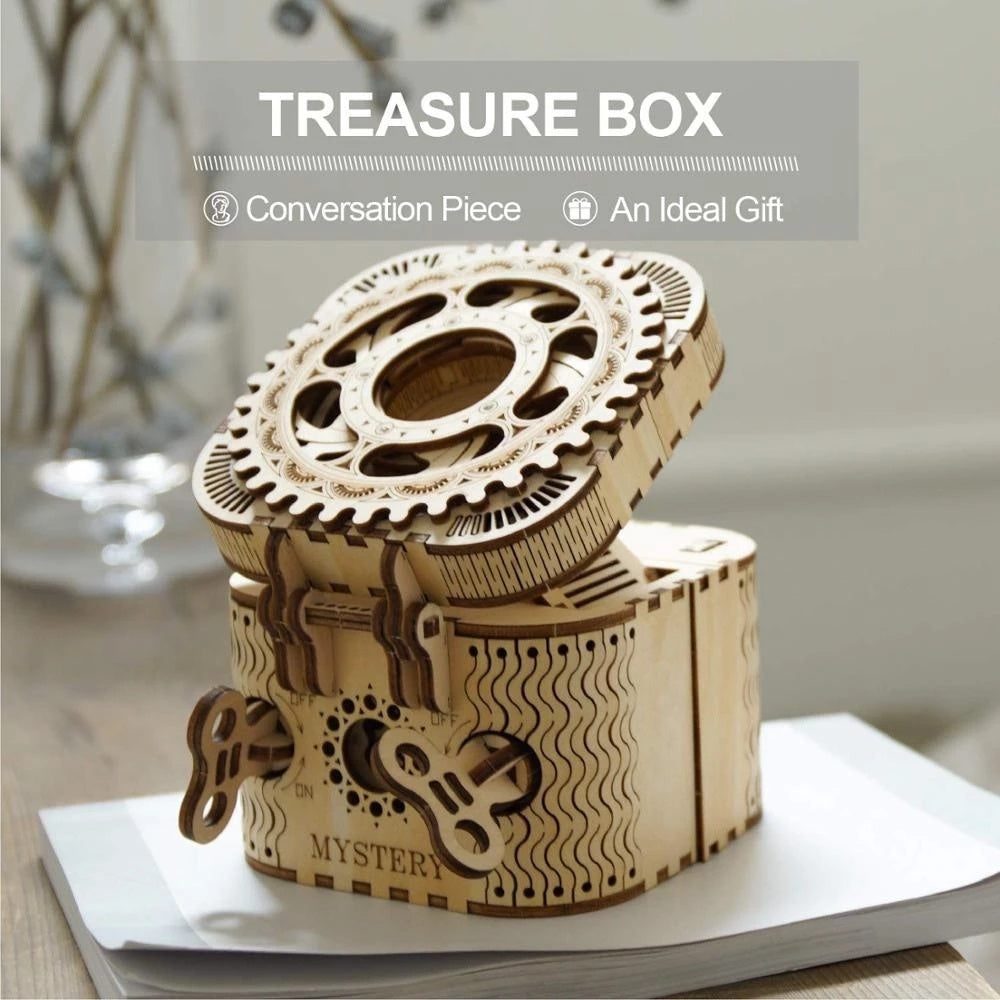 3D Puzzle Treasure Box - DIY Model Kit to Build Wooden Model Treasure Box Craft - Gift for Collection Lover