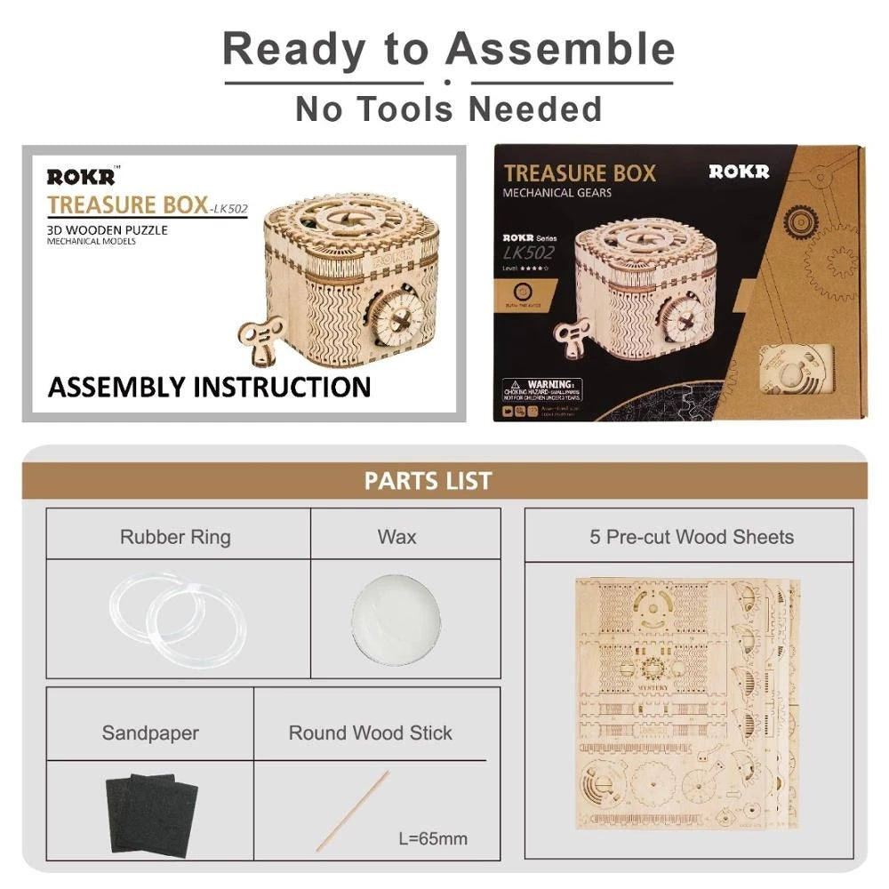 3D Puzzle Treasure Box - DIY Model Kit to Build Wooden Model Treasure Box Craft - Gift for Collection Lover