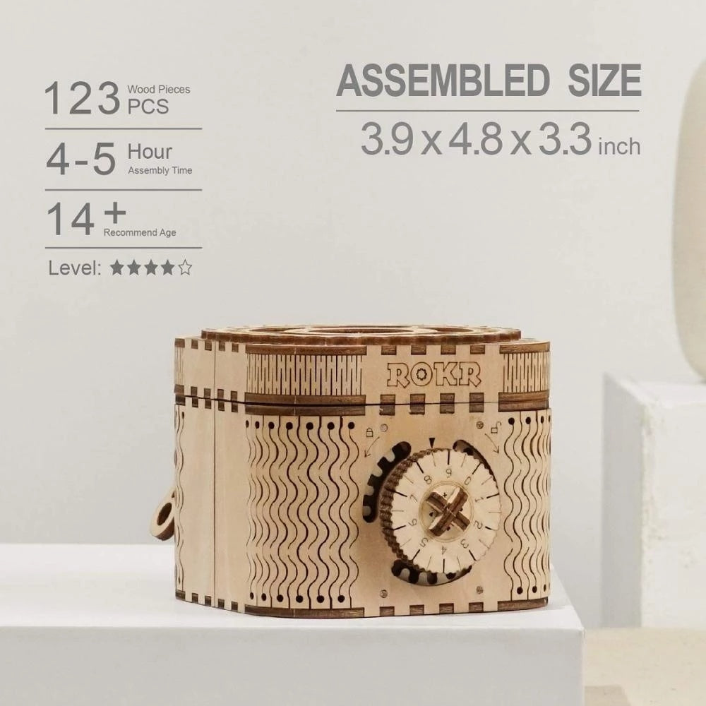 3D Puzzle Treasure Box - DIY Model Kit to Build Wooden Model Treasure Box Craft - Gift for Collection Lover
