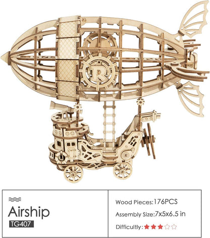 3D Wooden Puzzle Airship - DIY Model Kit to Build Wooden Model Airship Craft - Gift for Collection Lover