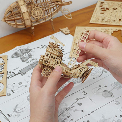 3D Wooden Puzzle Airship - DIY Model Kit to Build Wooden Model Airship Craft - Gift for Collection Lover